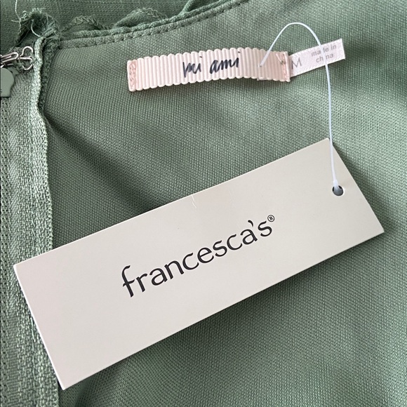 Francesca's Mi Ami green ruffle long-sleeve mini dress sage color Size Medium - Picture 8 of 16